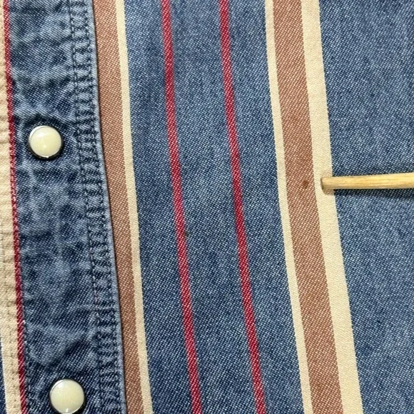 Wrangler Mens Western Brushpopper Shirt Striped Long Sleeve Pearl Snap VTG - Picture 6 of 9